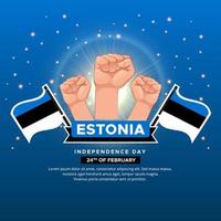 brillante diseño del día de la independencia de estonia con bandera ondulada y puño de gesto. vector