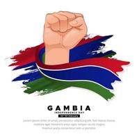 maravilloso diseño del día de la independencia de gambia con gesto mano sujetando vector de bandera