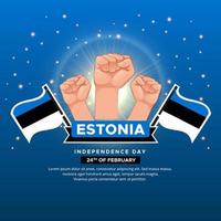 elegante diseño del día de la independencia de estonia con bandera ondulada y puño de gesto. vector
