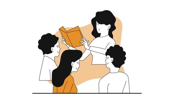 People reading book vector concept illustration. Student education and character knowledge. Study and learn literature standing. Human learning and clever rest. University friend studying happy