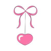 Decorative Element Toy for Day of Valentine Heart on a String with a Bow vector