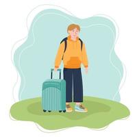Doodle flat clipart. Traveler with a suitcase on a simple background. All objects are repainted. vector