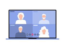 Elderly people connected their screens to the video conversation vector