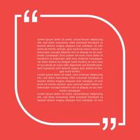 blank Quote frame template in red color. citation empty speech bubble or Text in brackets isolated on red background vector