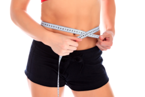 mujer fitness midiendo su cintura png