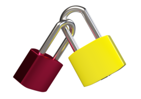 Two locked padlocks isolated, 3D rendering png