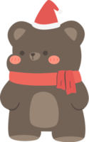 bear wears santa hat and red scarf flat style cartoon illustration png