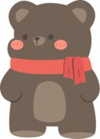 bear wears red scarf flat style cartoon illustration png