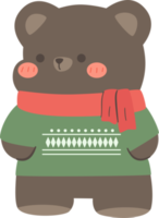 bear wears red scarf and sweater flat style cartoon illustration png