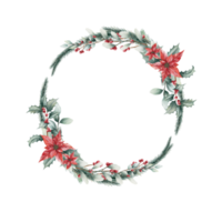 cadre floral de noël aquarelle ou couronne florale d'hiver composée de fleurs png