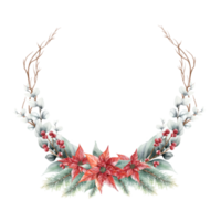 cadre floral de noël aquarelle ou couronne florale d'hiver composée de fleurs png