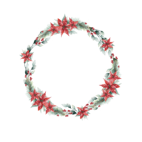 Watercolor Christmas floral frame or winter floral wreath consisting of flowers png