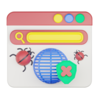 3d not secure website browser with bug icon illustration png