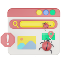 3d webpage bug alert notification icon illustration png