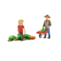 Man And Woman Farmers Pick Harvest 3D Character Illustration png