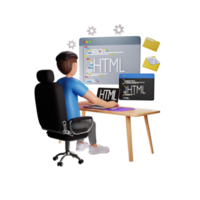 Html Developer 3D Character illustration png