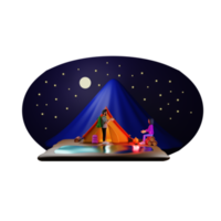 A Man And Woman Setting a Tent by Lake 3D Character Illustration png