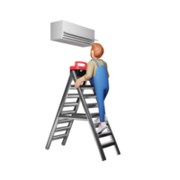 Technician Repairing AC, 3D Character illustration png