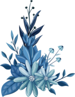 ramo floral azul con acuarela png