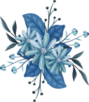 ramo floral azul con acuarela png