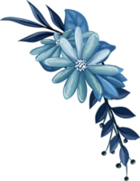 buquê floral azul com aquarela png