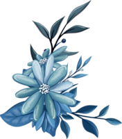 ramo floral azul con acuarela png