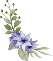 ramo floral morado con acuarela png