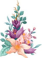 arreglo de flores de naranja con estilo acuarela png