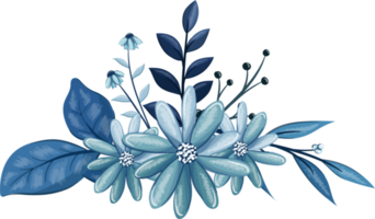 ramo floral azul con acuarela png