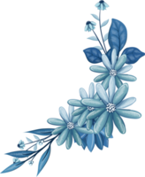 ramo floral azul con acuarela png