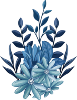 ramo floral azul con acuarela png