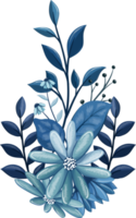 buquê floral azul com aquarela png