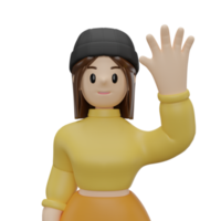 3D women waving hand. close up png