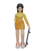 3D characters girl with skateboard png