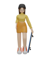 3d tecken flicka med skateboard png