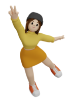 3D girl shows fingers peace sign png