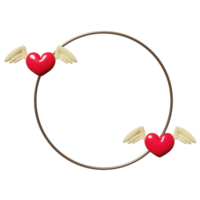 ailes de coeur rouge volant avec cadre isolé. amour de la santé ou journée mondiale du coeur, concept de la saint-valentin, résumé minimal, illustration 3d ou rendu 3d png