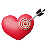 red heart with white red target, darts or arrow isolated. health love or world heart day, valentine's day concept, minimal abstract, 3d illustration or 3d render png