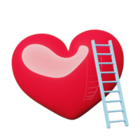 blå stege eller trappstege med röd hjärta vingar, flygande isolerat. hälsa kärlek eller värld hjärta dag, hjärtans dag begrepp, minimal abstrakt, 3d illustration eller 3d framställa png