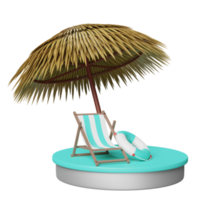 zylinderbühnenpodest mit strandkorb, palmblatt, regenschirm, rettungsring isoliert. shopping sommerschlussverkauf, sommerreisekonzept, 3d-illustration oder 3d-rendering png