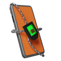 handy, smartphone mit kette, hardware-geldbörse isoliert. Internet-Kryptowährungssicherheit, Datenschutz, Ransomware-Schutzkonzept, 3D-Illustration, 3D-Rendering png