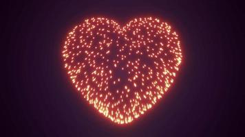 astratto fuochi d'artificio festivo saluk per San Valentino giorno nel il forma di un' cuore a partire dal raggiante luminosa particelle e magico energia Linee. astratto sfondo. video nel alto qualità 4k, movimento design