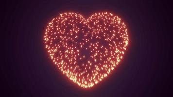 Abstract fireworks festive saluk for valentine's day in the shape of a heart from glowing bright particles and magical energy lines. Abstract background. Video in high quality 4k, motion design
