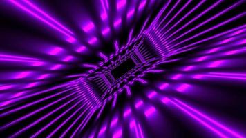 Abstract purple futuristic tunnel square rectangular grid of glowing neon lines digital beautiful magical energy on a dark background. Abstract background. Video in high quality 4k, motion design
