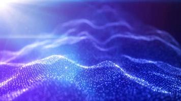 Abstract waves from particles and lines of purple futuristic beautiful flying glowing magical energy with sun rays and blur effect. Abstract background. Video in high quality 4k, motion design