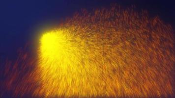 astratto volante giallo scintillante fuochi d'artificio saluto energico magico raggiante con raggi si sposta lungo un' linea su un' buio sfondo. astratto sfondo. video nel alto qualità 4k, movimento design