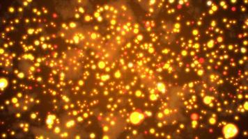 Abstract bright glowing festive orange circles with blur effect and energy magic bokeh on yellow background. Abstract background. Video in high quality 4k, motion design