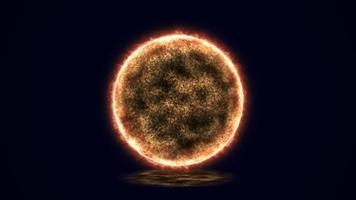 Abstract energy sphere round planet star sun futuristic cosmic yellow fiery beautiful glowing magic on black background. Abstract background. Video in high quality 4k, motion design