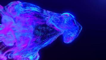 abstrakte Flüssigkeitsexplosion schillernde blaue und violett leuchtende magische Energiewellen mit Unschärfeeffekt in flüssigem Wasser auf dunkelblauem Hintergrund. abstrakter Hintergrund. Video in hoher Qualität 4k, Motion Design