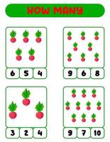 Count how many radishes. Write down the answer. Educational games for kids vector